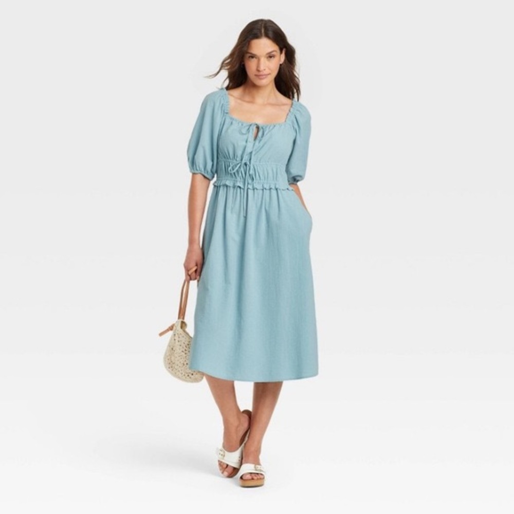 NWT Universal Thread Puff Sleeve aqua midi dress